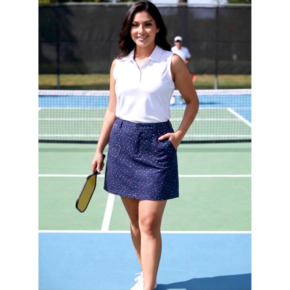 St. John's Bay Polka Dot Skort Womens Sz 16 Blue Nautical Golf Tennis Pickleball